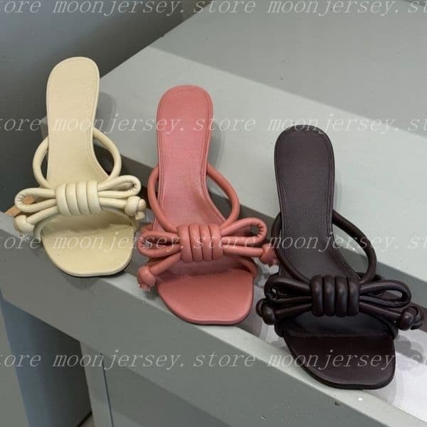 10A Premium Knot Slippers Women's 4.5cm Heel Flat Bottom Sandals Baotou Mule Shoes Fashion Summer Casual Style Bow Slippers 34867