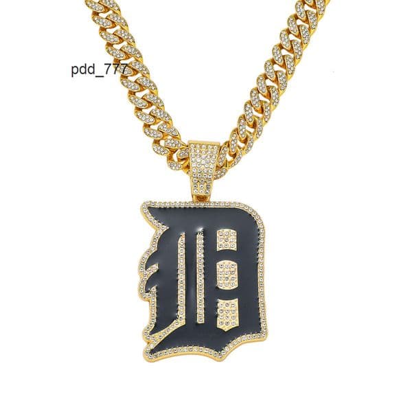 New Mens Full Diamond Chain Hip-Hop Style Personality Oil Drop Baseball Team Logo Pendant Necklace