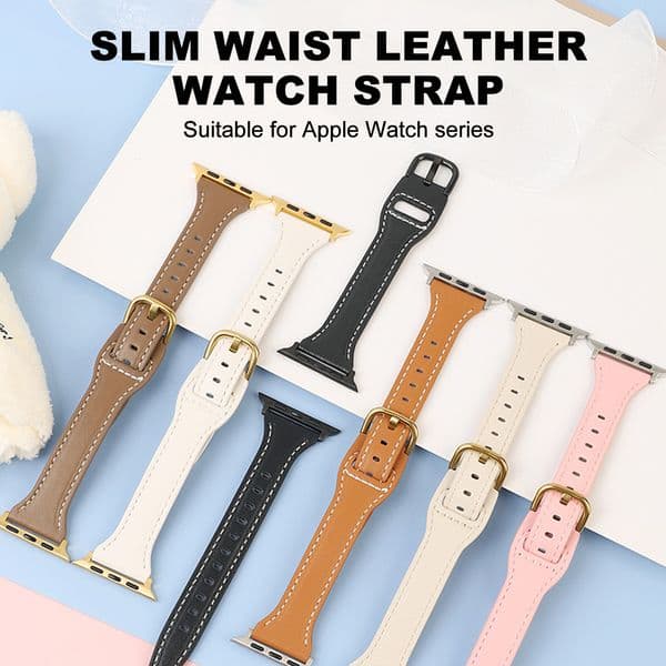 Women's Slim Genuine Leather Watch Band for Apple Watch Series 7 8 9 SE Ultra 38/40/41/44/45/49mm Fashion Wristband