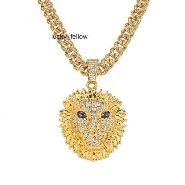 New Mens Full Diamond Chain Hip-Hop Style Personality Exaggerated Lion Head Animal Pendant Necklace