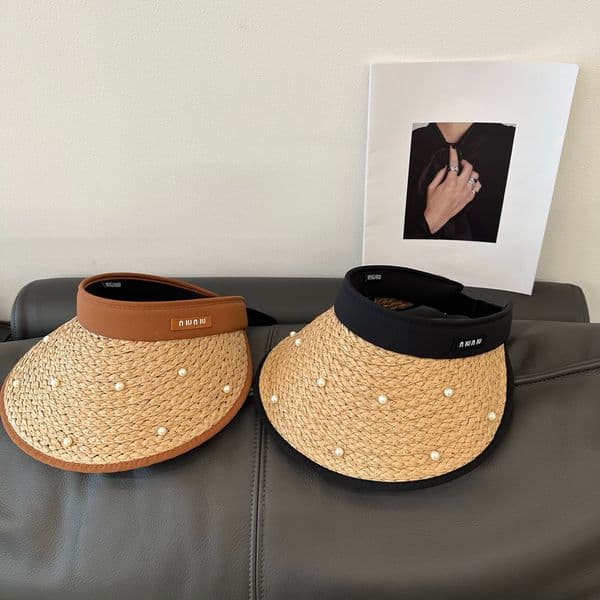 Designers Beach Hat Caps Pearl Casquette Luxe Luxury Beach Sunhat Multicolor Empty Top Sun Visor Straw Hat Designer Hat Womens Hats Outdoor Adjustable Casual