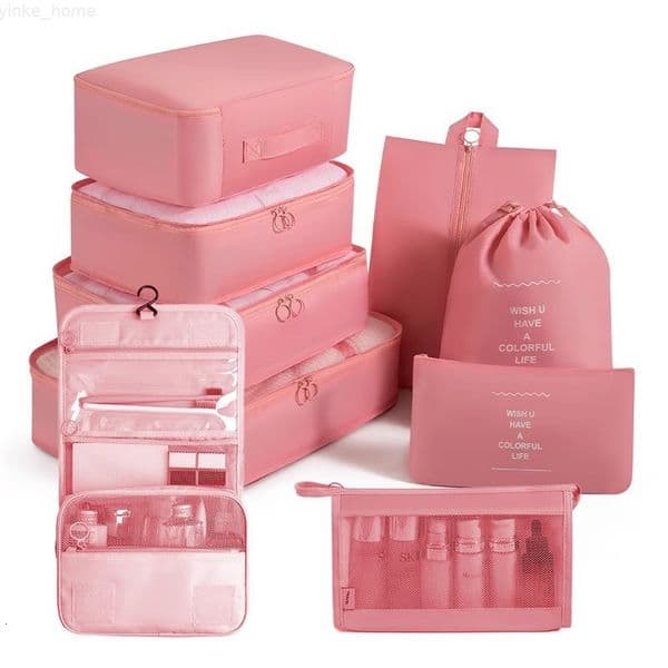 9Pcs/Set Travel Organizer Storage Bags Suitcase Packing Cubes Cases Portable Wardrobe Luggage Clothes Shoe Pouch Folding Bag