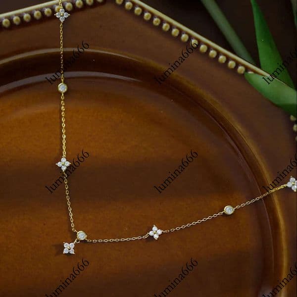 S925 Sterling Silver Jewelry Zircon Clover Pendant Four-leaf Gold Plated Chain Necklace