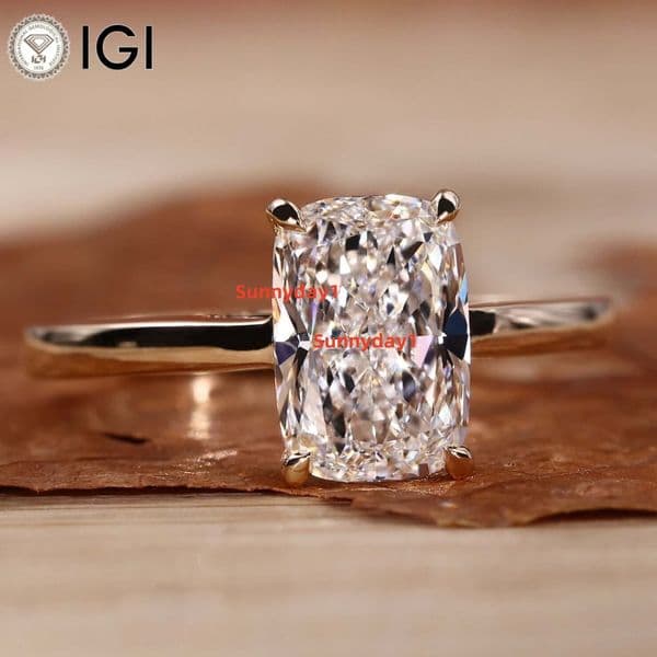 Classic IGI Certificate CVD HPHT 10k 14k Solid Gold Cushion Shape D VS1 Lab Grown Diamond Women Engagement Ring
