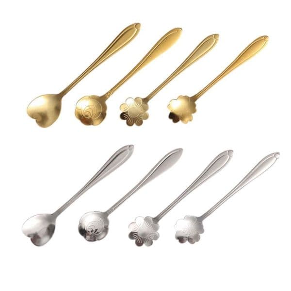 Stainless Steel Mixing Spoon Cherry Rose Heart Gold Silver Scoop Coffee Spoon Christmas Gifts Flowers Design Kitchen Accessories Tableware Decoration JY0291