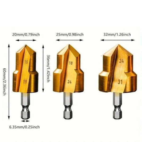 3Pcs PPR Lifting Bit, 20/25/32mm Titanium Step Bit Set Hex Shank Hole Opener Tools, Drill Bits for Water Pipe Reaming