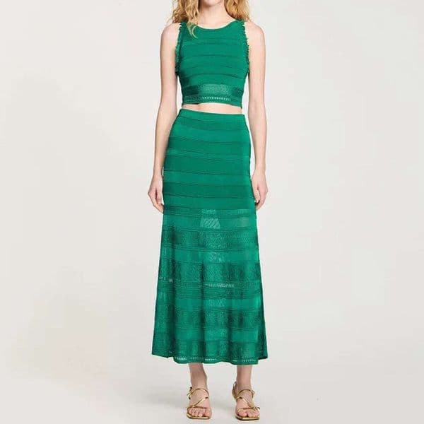 Summer new designer high-quality sleeveless elegant short knitted top+mid length A2 skirt set 2026