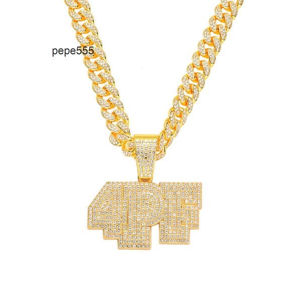 Hip-Hop Full Diamond English Letter 4PF Pendant Cuban Chain Necklace Nightclub Disco Exaggerated Accessories Jewelry