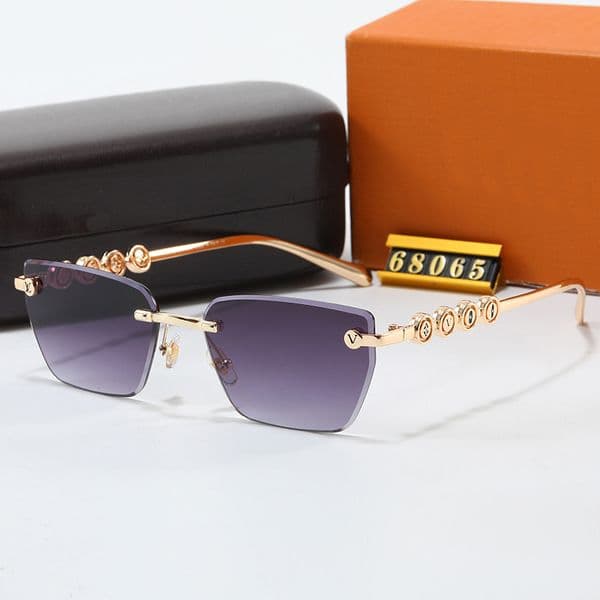 Designer Rimless Square Sunglasses for Women Men Gradient Purple Lens Fashion Decorative Temples Outdoor Shades UV Protection Stylish Sun Glasses