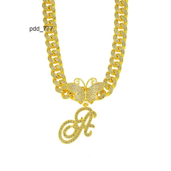 Hip-hop Cuban chain butterfly letter full-diamond pendant necklace unique and exaggerated Moissanite jewelry