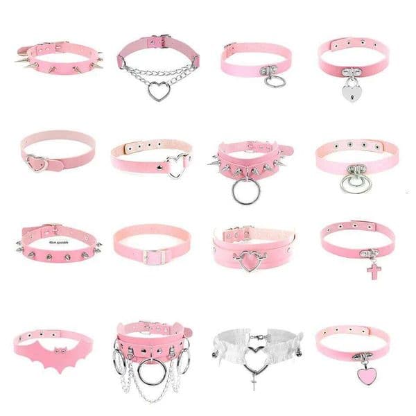 Pink Sexy Trendy Rock Collar Necklaces Jewelry Gothic Leather Heart Rivets Harajuku Punk Choker Necklace for Women Gift