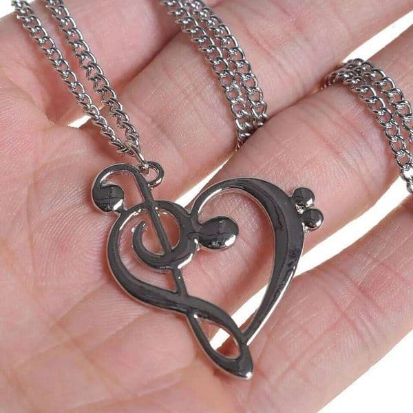 Music Note Heart of Treble and Bass Clef Women Infinity Love Charm Pendant Necklace Stainless Steel Jewelry Gift
