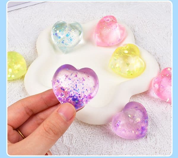 Needoh New Doh Glitter Heart Squishy Toy Slow Rising Squeeze Stress Relief Fidget Toy for Kids and Adults