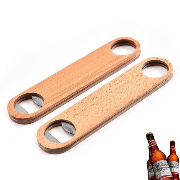 Portable Bartender Bottle Opener Wood Handle Handheld Flat Stainless Steel Wine Beer Soda Glass Cap Bottles Openers Home Kitchen Bar Tools JY0816