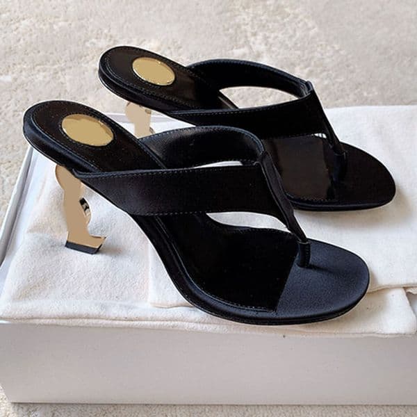 Designer Women Opyum Mules In Satin Crepe Square Head High Heels Non Slip Leather Sole Sandals Summer Vacation Beach Fashion Collocation