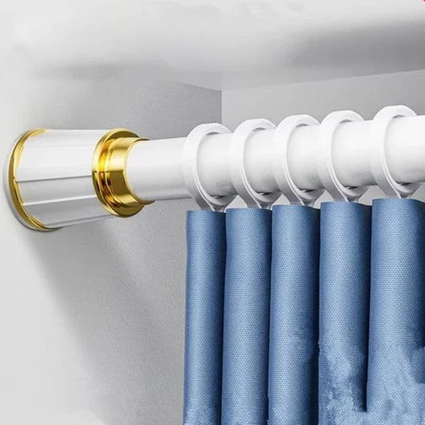 White Storage Holders Racks Adjustable Curtain Rod Metal Clothes Hanging Pole Shower No Punching Balcony Drying Rack Support