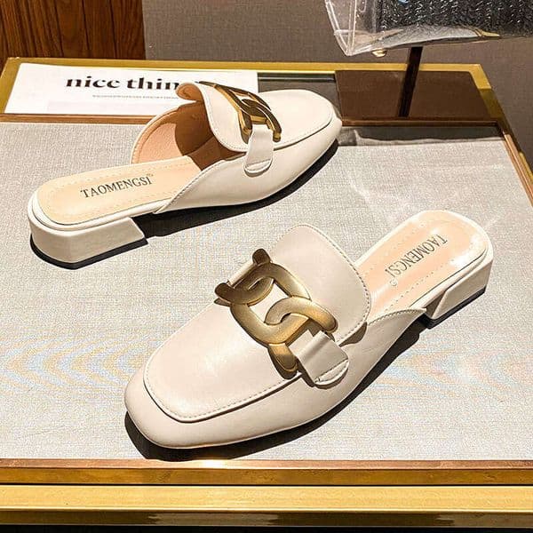 designer sandals slippers 189-16 Huidong Yixinda flat summer metal half-slippers for women, chunky heel, thick sole, large size, comfortable women's shoes