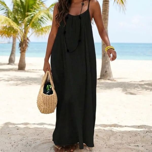 Designer Women's Solid Color Camisole Dress, Elegant Sleeveless Long Dress for Summer, Ladies Nightgown for Indoor Wear
