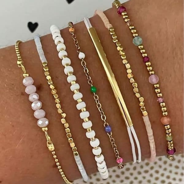 Vintage Colorful Crystal & Seed Beaded Stretch Bracelet 7-Piece Set for Women, Minimalist All-Match Daily Commute Jewelry
