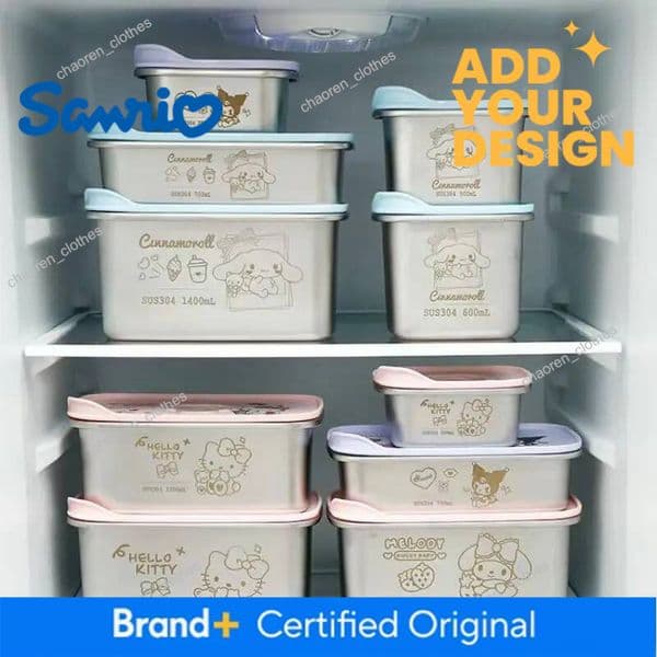 500-1100Ml Kawaii Hello Kitty Preservation Large Capacity Kuromi My Melody Cinnamoroll Cartoon Fruit Picnic Box Home Gift Luxury Goods