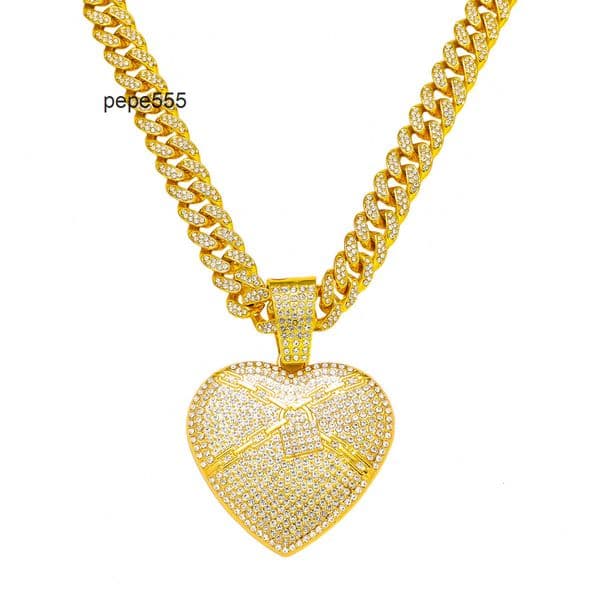 New mens full-diamond chain hip-hop style personalized chain lock heart pendant necklace