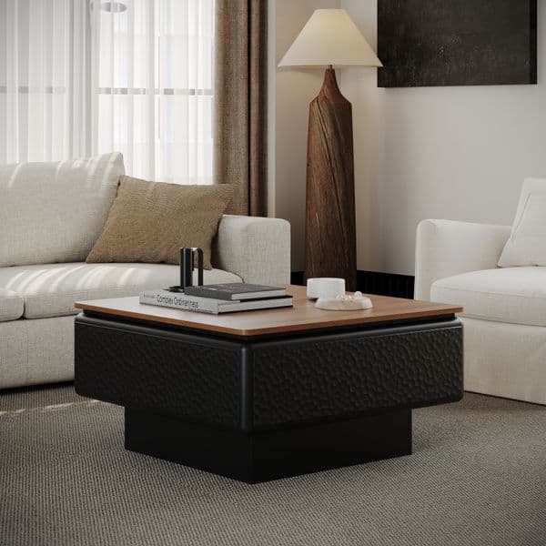 31 inchs Lift Top Coffee Table for Living Room Mid Century Modern Coffee Table with Hidden Storage Square Center Table Black and Brown Top