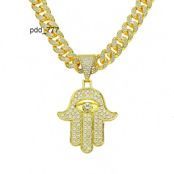 New Hip-Hop Jewelry Personality Hip-Hop Moissanite Inlaid Diamond Palm Eye Pendant Necklace