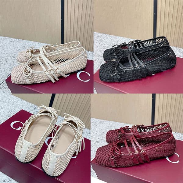 Ladies Horsebit Ballet Flat Designer Loafers 8143 Womens Thin Strap Buckle Ballerinas Classic Mesh Surface Bow Sizes 35 42