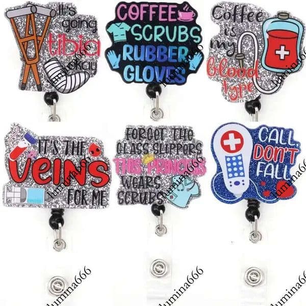 10 Pcs/Lot Fashion Key Rings Medical Series Acrylic Glitter Holder Accessories Scrub Life Badge Reel For Nurse Gifts