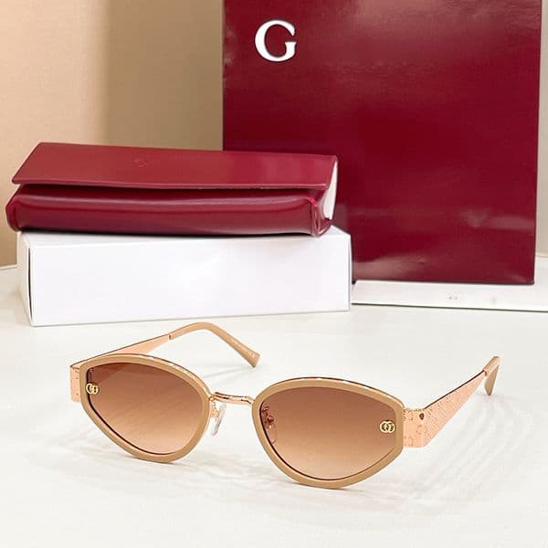 Designer Sunglasses for Women Rose Gold Metal Brown Lenses Oval Shades GG 2034 Trendy Street Shooting Y2K Daily Outfit Luxury Brand Vacation Sunglasses Men Glasses
