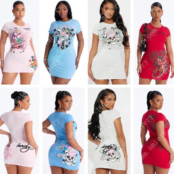 Designer Dresses Womens Digital Print Dress Summer New Sexy Hot Girl Bodycon Mini Skirt