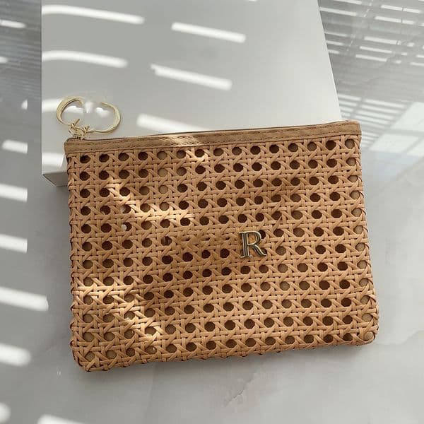 Designer Women Lady Rattan-weaved Zipper Giveaway Bag Classic Cosmetic Beauty Pouch Makeup Organizer Storage Case with VIP Gift Box