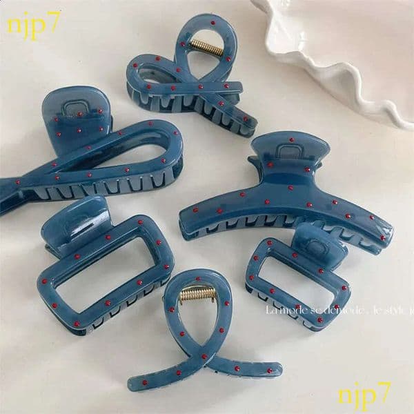 Fog blue red polka dot grab French highend niche sense sweet back head disc shark clip hair accessories 250909