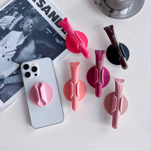 Universal Silicone Lip Gloss Holder for Phone Case 3M Adhesive Stick-On Lipstick Bracket Makeup Stand Pocket Size Accessory