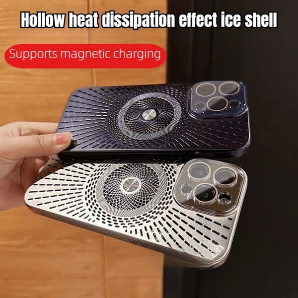 Ice-feeling hollow heat dissipation magnetic case, suitable for iPhone17 mobile phone case, new Apple 13 all-inclusive anti-drop protective case