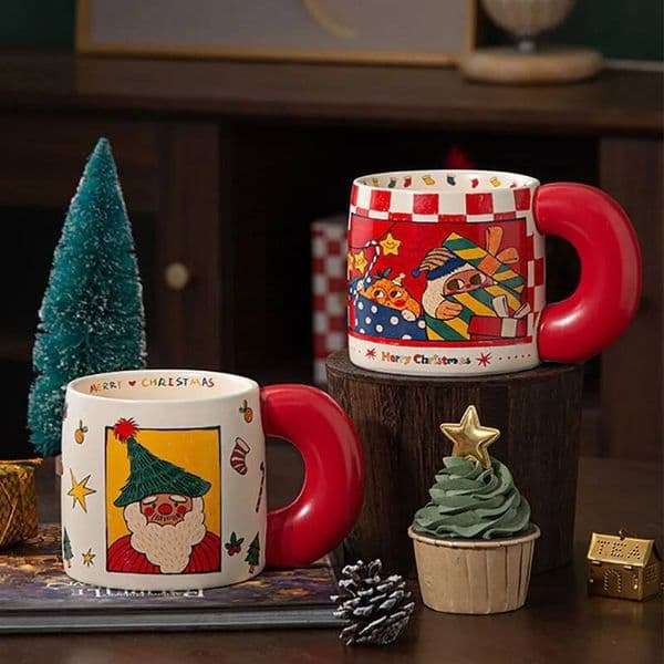 Bestseller 620Ml Santa Claus Cartoon Ceramic Coffee Cup Large Capacity Couple Water Home Breakfast Oat Milk Mug Christmas Gift New Ddmytues