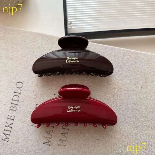 Elegant and sophisticated red large-sized claw with French letter gold logo for up-dos at back of the head, shark clip hair accessory L260311