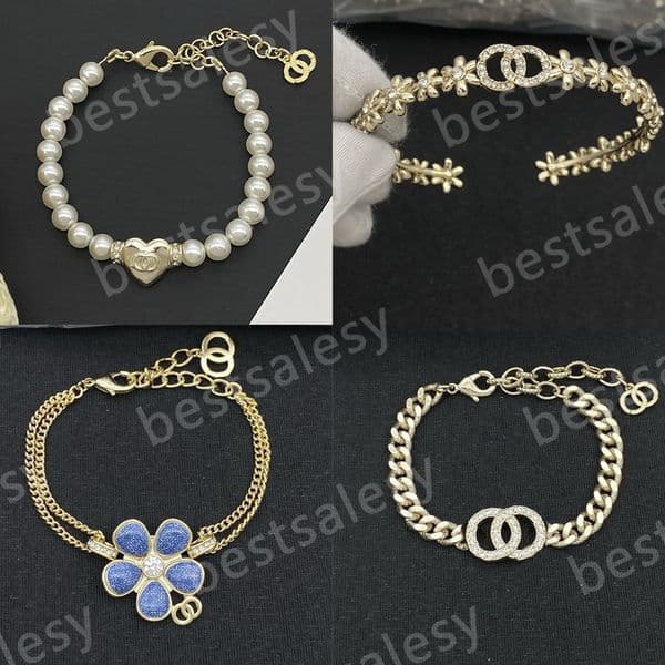 Brass Pearl Chains Designer Bracelet Crystal Bangle Wedding Party Jewelry Copper Letter Bracelet Men Women's Romantic Fashion Jewelry