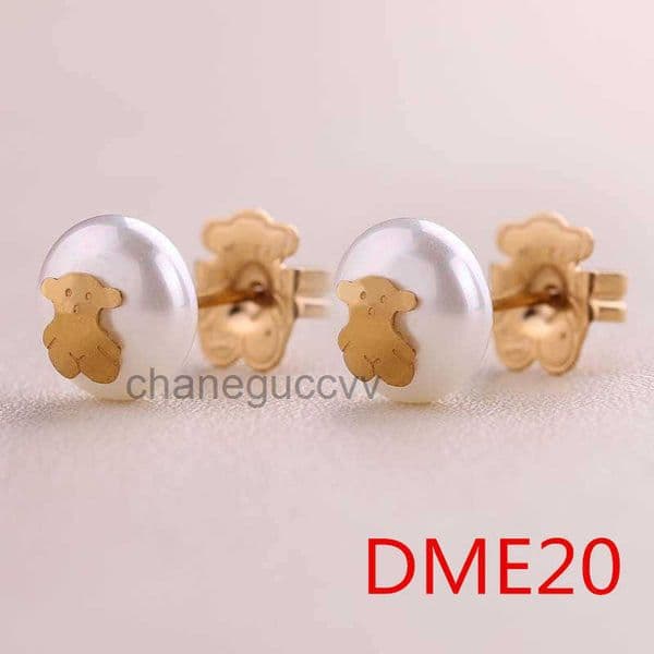 Bear Fashion Women Men Silver Gold Stainless Steel White Pearl Zircon Animal Span Stud Earrings Jewelry