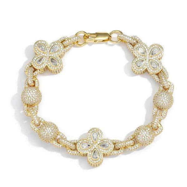 Manufacture Custom Fine Jewelry HipHop 925 Sterling Silver Bracelet Flower Shaped Moissanite 10mm Women Men Chain Link Bracelets