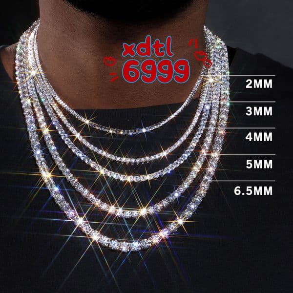Moissanite Tennis Chain 20MM-65MM Necklace 925 Silver with 18K Gold Plating Iced Out Hip Hop Jewelry Custom Tennis Chain