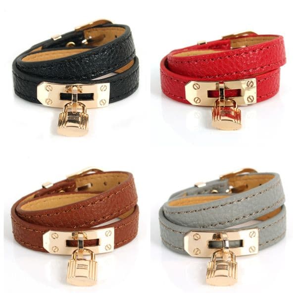 Fashion Double Circle Ring Hanging Lock Buckle Leather Wristband Colorful Leather Punk Bracelet for Women Men Valentine's Day Gift Jewelry