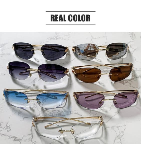 Luxury Metal Leopard Head Frameless Designer Sunglasses Y2K Curved European And American Style Personalized Outdoor Fashion Street Style Sunglasses