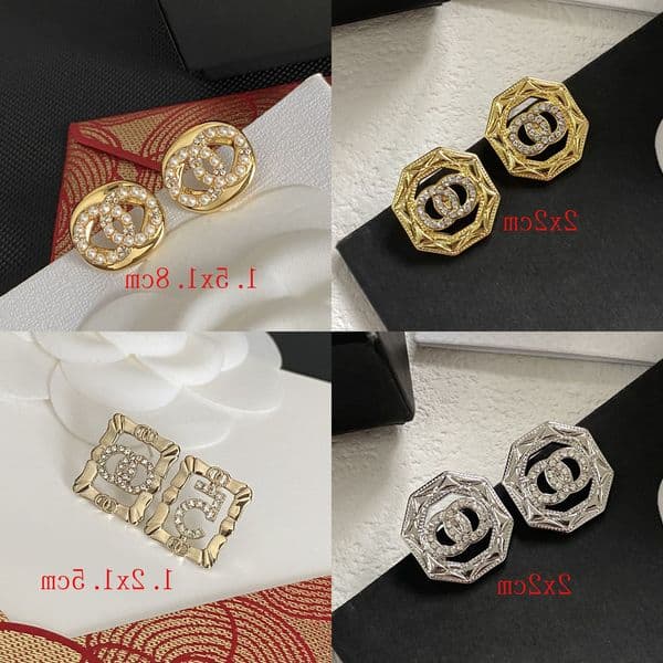 Earrings Inlay Stud Designer Ear Crystal Pearl Round Real Gold Brass Copper Stamp Letter Earring Fashion Womens Elegance Wedding High Quality Stylish Jewelry