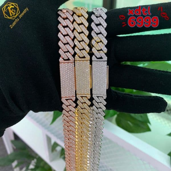 RTS 925 Sterling Silver Moissanite Diamond Necklace with 8mm-12mm GRA Ice Out Cubans 10mm Link Chain and Rapper Bracelet