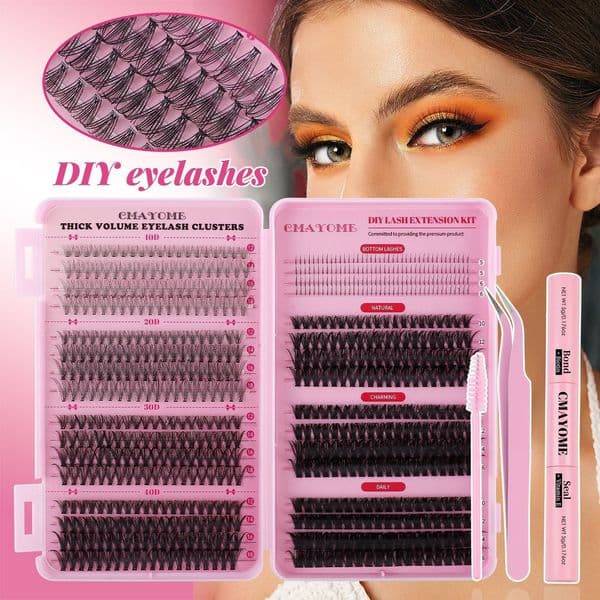 Fluffy Wispy DIY Lash Clusters D Curled Natural Thick Eyelash Extension Kit with Lash Bond and Seal Strong Hold Reusable Lashes Natural Look DIY Segmented Eyelashes