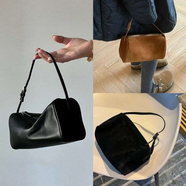 90S Top Layer Cowhide Pencil Case Niche Design High-End Cylinder Bag Women Genuine Leather Handbag Crossbody