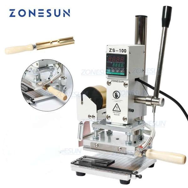 ZONESUN ZS-100 Manual Hot Foil Stamping and Embossing Machine with Measure Line for Leather Paper Wood Letters Bronzing Press