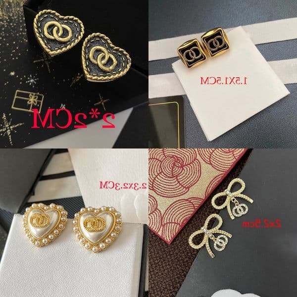 Ear Heart Digner Never Fading Stud Earrings Crystal Pearl Real Gold Brass Copper Stamp Letter Earring Fashion Women's Elegance Wedding Party Jewelry