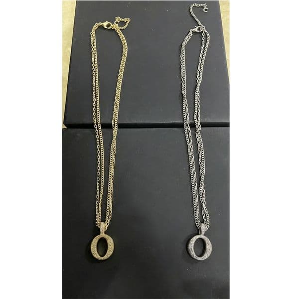 C264LEB1 Elegant Gold Silver Double Layered Chain Necklace Textured Pendant Adjustable Link Chain Jewelry for Women Trendy Skin Friendly